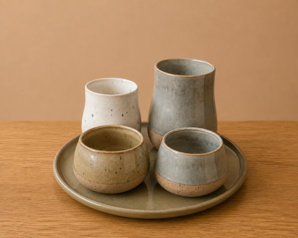Ensemble de pots en céramique avec plateau - Gris
